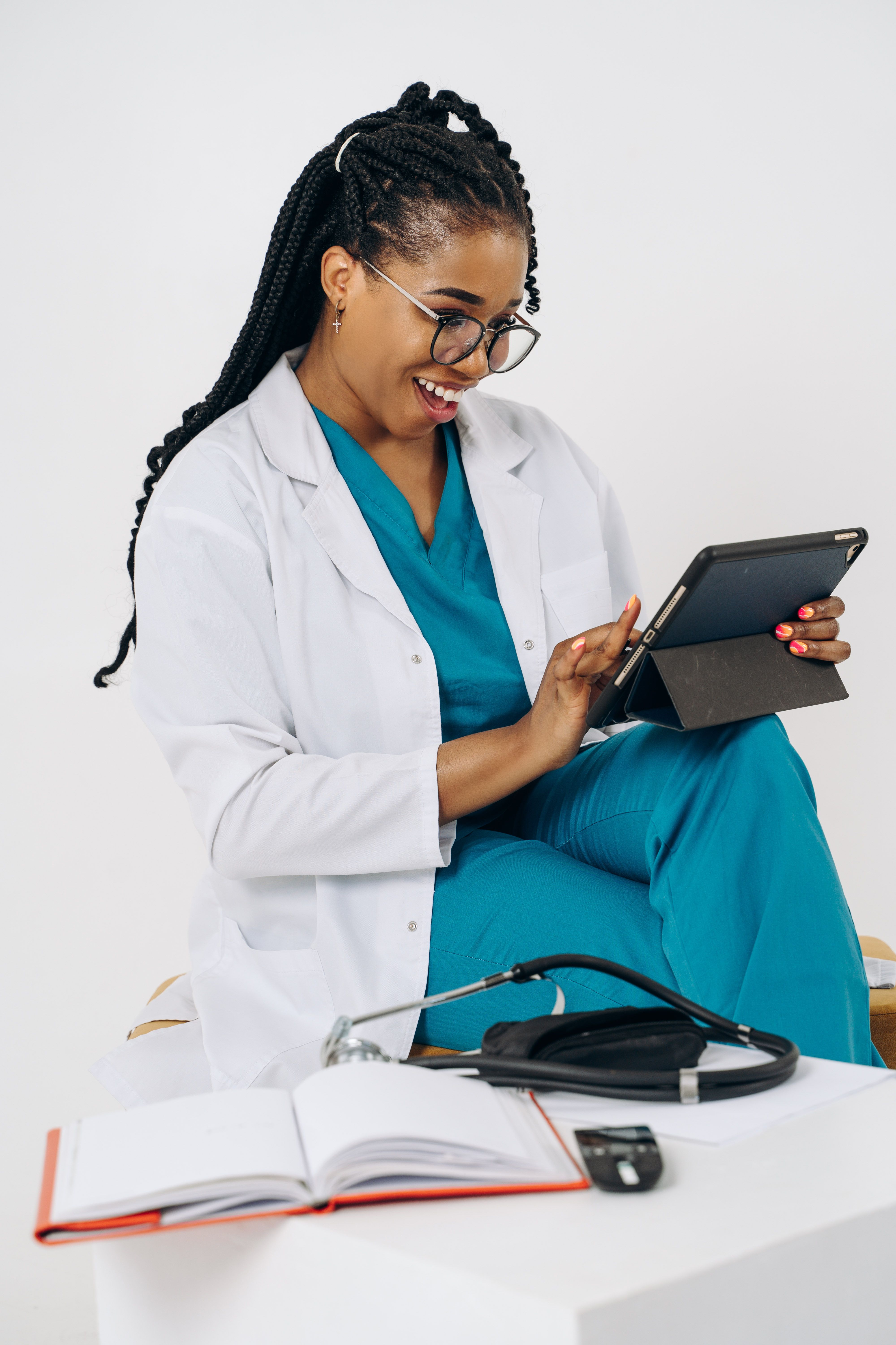 A licensed clinician reviewing a patient health questionnaire